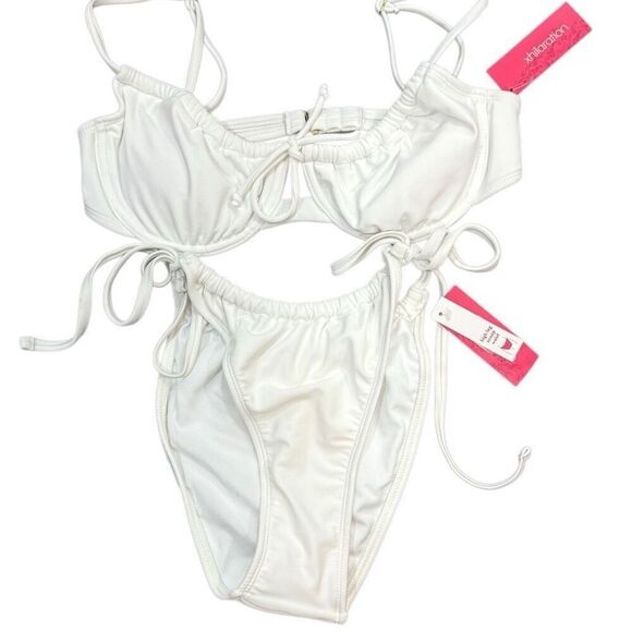 XHILARATION TARGET NWT White Shirred Bikini Swimsuit Swimwear Swim Ruching Adjus - Picture 2 of 2